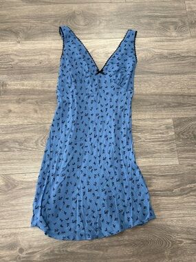wild fable Blue Floral Midi Dress with Black Trim